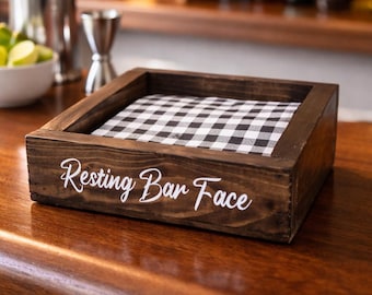 Wooden Cocktail Napkin Holder: Bar & Kitchen Decor