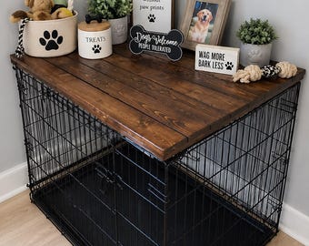 Wood Dog Crate Topper: Rustic Pet Furniture, Entry Table