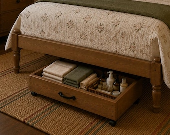 Rolling Under Bed Storage Box: Wooden Toy/ Clothes Organizer, 23.5in X 23.5in Wooden Box Drawer