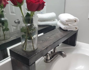Handmade Wood Bathroom Sink Shelf: Toiletries Organizer