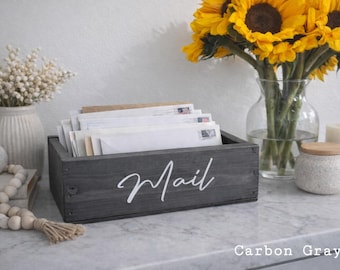 Rustic Wood Mail Box: Farmhouse Desk Organizer