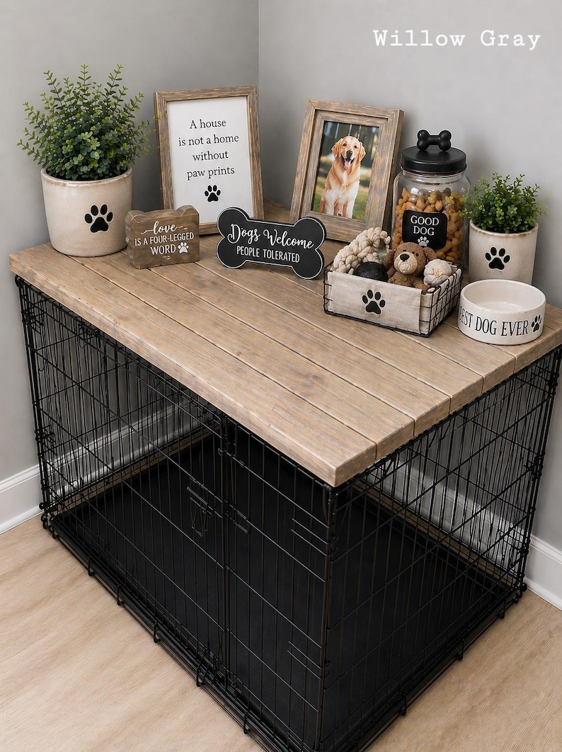 Wood Dog Crate Topper: Rustic Pet Furniture, Entry Table - Etsy