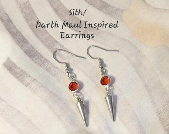 Darth Maul, Sith Inspired Earrings, Spike Charms, Star Wars Cosplay, Red Crystals, Handmade