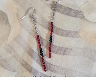Darth Maul Inspired Double Red Lightsaber Earrings, Glass Beaded Dangle Jewelry, Star Wars, Handmade
