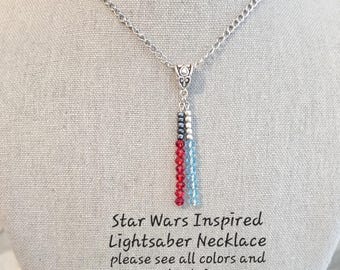 Lightsaber Necklace: Sith, Jedi, Dueling Lightsabers, Ahsoka, Mandalorian, Glass Beads, Star Wars Cosplay, Handmade