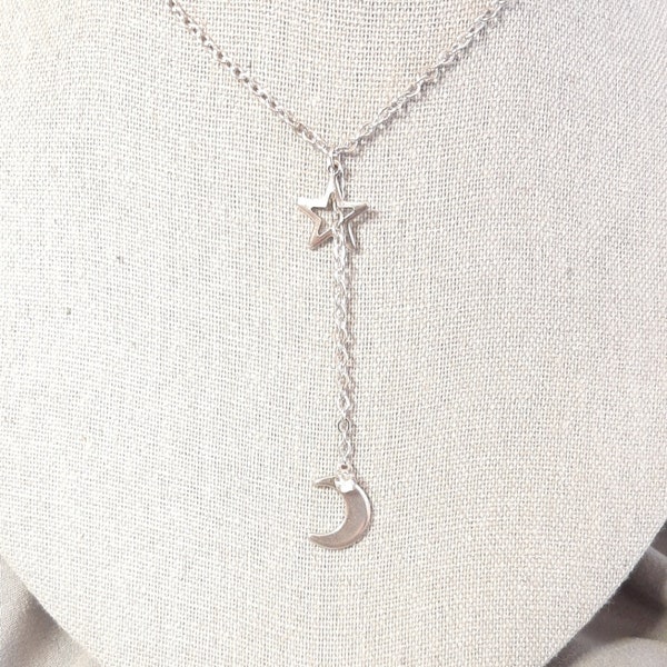 Star and Moon Necklace/Celestial Necklace/Moon Charm Necklace/Star Charm Necklace/Handmade