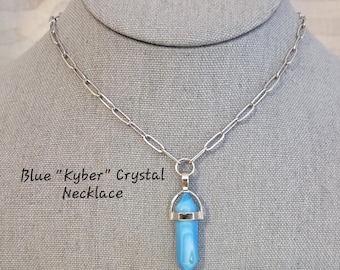 Blue "Kyber" Crystal Necklace, Obi Wan Kenobi Inspired, Star Wars Cosplay, Jedi, Disney Bound, Blue Banded Agate