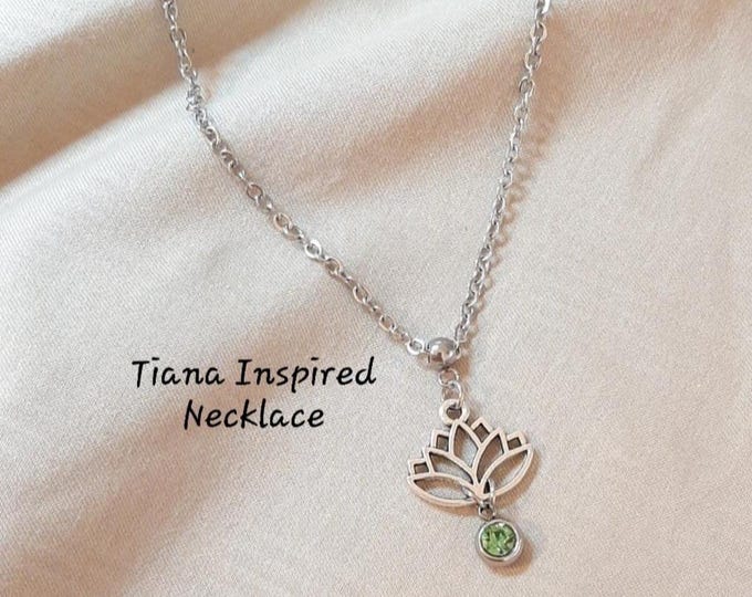 Tiana Necklace: Princess Tiana, Lottie Inspired, Lotus Flower, Crystal Charm, Disney Bound, Handmade