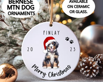 Personalized Bernese Mountain Dog Ornament, Dogs First Christmas, Bernese Mountain Dog Gifts, New Puppy Ornament, Bernese Glass Ornament.
