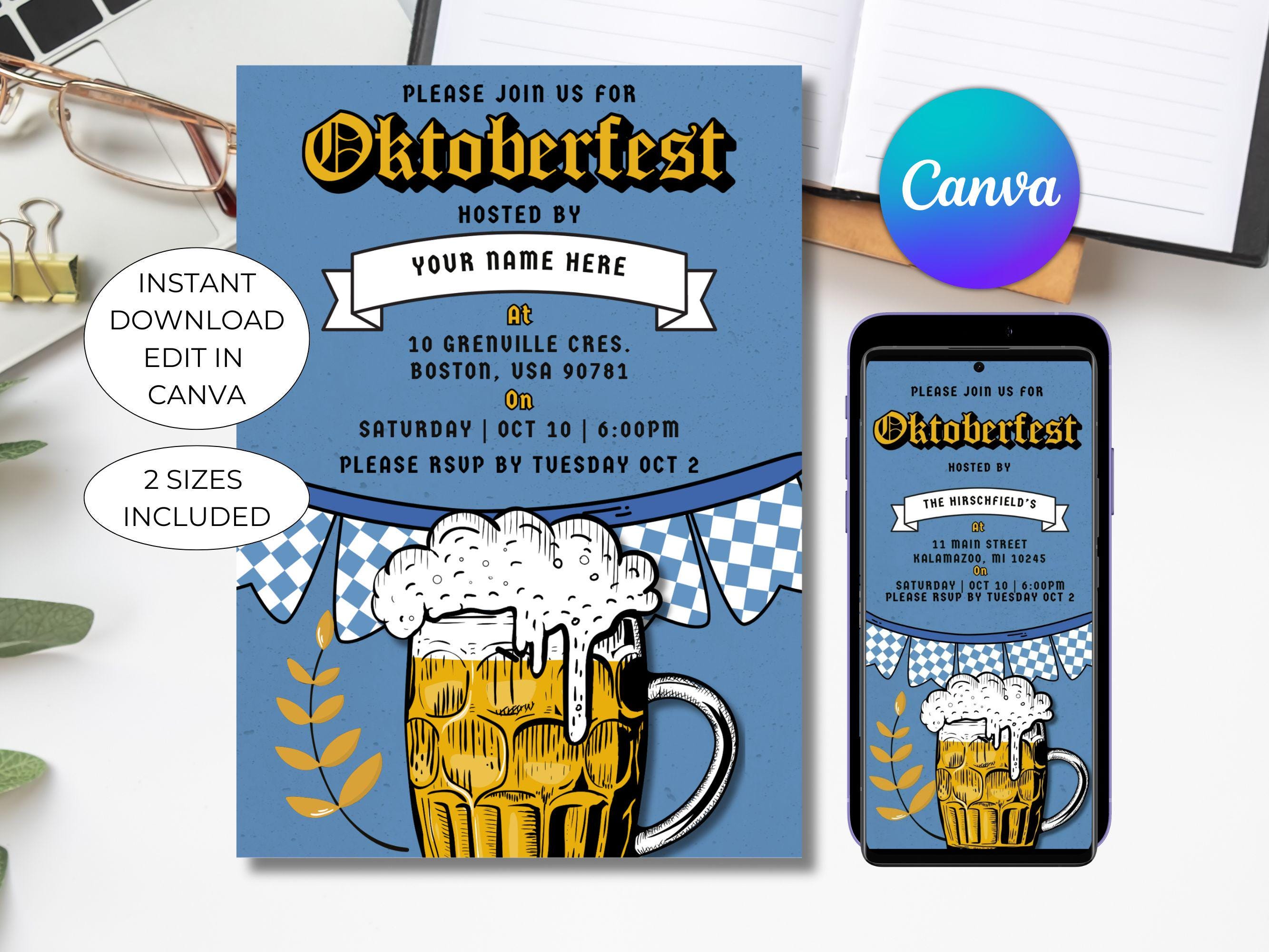 Oktoberfest Invitation, Octoberfest Party Invite, Instant Download.