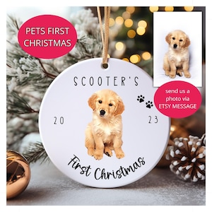 Personalized Dogs First Christmas Ornament, Custom Cat, Pet, Golden Retriever, German Shepherd, Poodle, Rottweiler, Puppy's First Christmas.