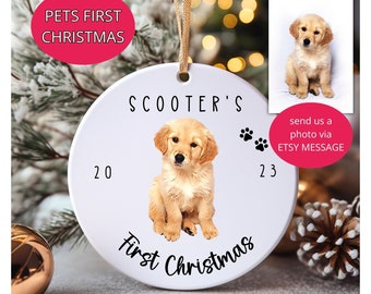 Personalized Dogs First Christmas Ornament, Custom Cat, Pet, Golden Retriever, German Shepherd, Poodle, Rottweiler, Puppy's First Christmas.
