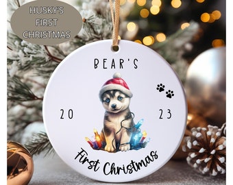 Siberian Husky Christmas Ornament, Personalized Dogs First Christmas, Husky Gifts, Husky First Christmas, New Puppy Ornament, Husky Pupp.