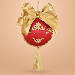 5 Inch Ball Ornament - Red and Gold - Antique Italian Style - Victorian Christmas Ornament