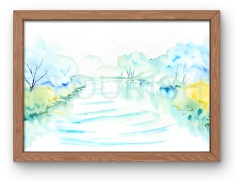Pastel River Watercolor Painting I Digital Download I Custom Artwork