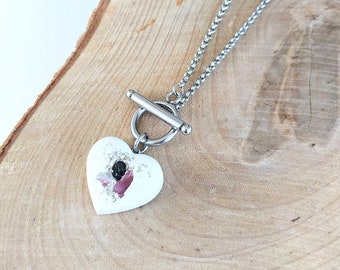 Concrete jewelry heart necklace pink, gemstone necklace, stainless steel chain with toggle clasp, concrete necklace, gift girlfriend, bridal jewelry heart