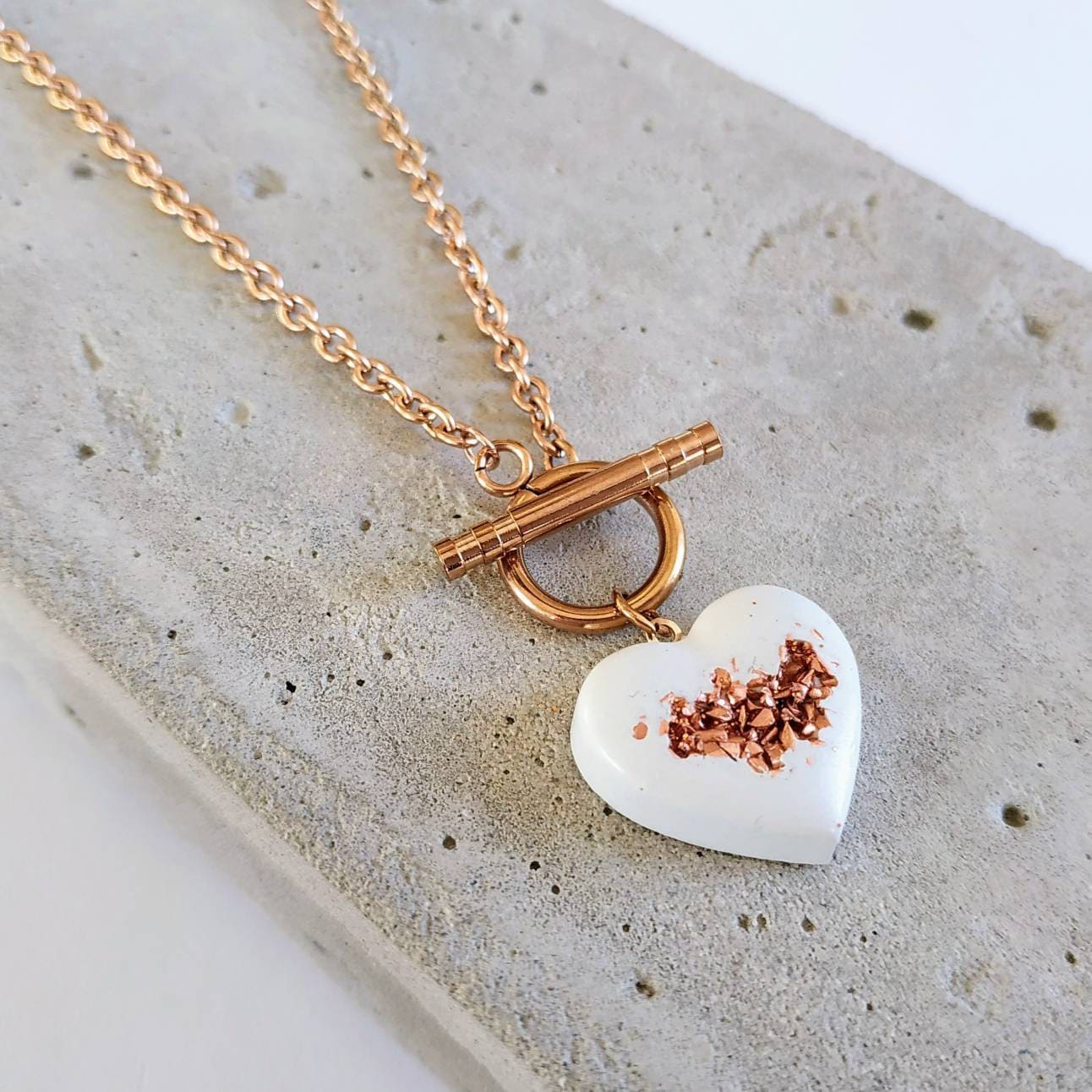 Concrete jewelry chain rosegold recycled copper crystals valentine's day gift girlfriend