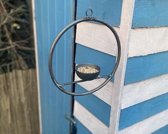 Handmade Raw Steel Bird Feeder: Minimalist Industrial Garden Decor