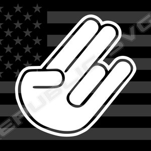 May include: A white hand gesture with three fingers extended, against a black and white American flag background.