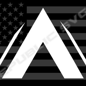 May include: A white tent-shaped graphic on a black and white American flag background.