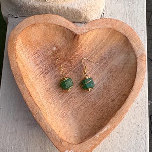 Wire-wrapped Green Dice Earrings