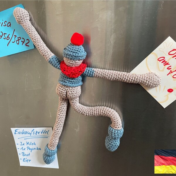 Magnet man • pin board • refrigerator magnet • pdf in German • digital crochet instructions • notes • sticky notes • instructions • magnet man