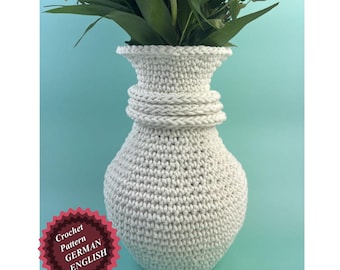 Jarrón para flores REALES, regalo, para el Día de la Madre, San Valentín, INGLÉS+Alemán; Florero para crochet, florero de crochet, decoración floral, flores secas