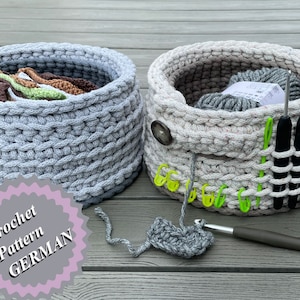 Crochet basket, handicraft basket, for wool, for Mother&#39;s Day, utensil, GERMAN crochet pattern, storage, gift, cotton cord