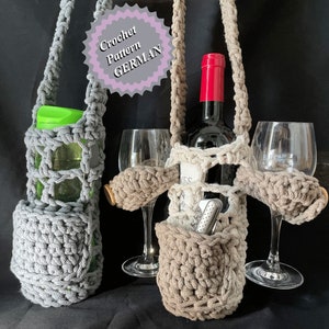 Bottle bag 2in1 for wine or water • GERMAN crochet pattern • pdf in German • shoulder bag • picnic • bag • beach • bottle