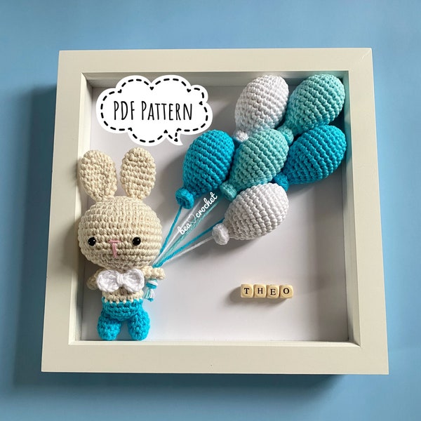 PATTERN: Crochet Frame, Crochet Bunny, Baby Boy Room Decor, Personalised Baby Frame, Box Frame, Personalised Baby Gift
