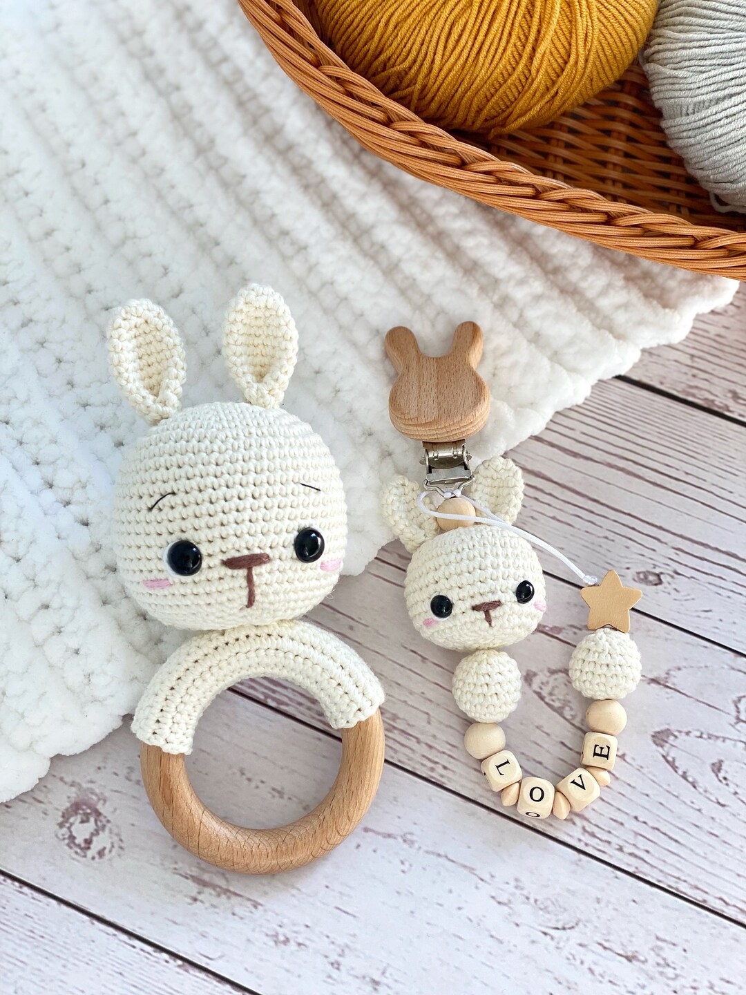 PATTERN: Bunny Rattle and Pacifier Clip Bundle, Easy to Follow Crochet ...