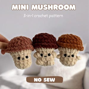 3in1 No Sew Mushroom Crochet Pattern, Mushroom Plushie Pattern, Mushroom Keychain Crochet Pattern,