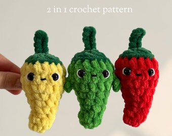 Patrón de crochet de chile picante (PDF): Peluche 2 en 1 sin costura (apta para principiantes)