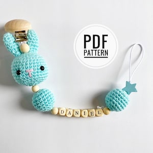 PATROON: fopspeenclip konijn, fopspeenclip, fopspeenclip, handgemaakt cadeau voor babyshower, fopspeenhouder, gepersonaliseerd babycadeau