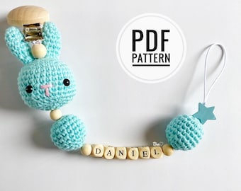 PATRÓN: Clip para chupete de conejito, clip para chupete DIY, clip para chupete, regalo hecho a mano para baby shower, soporte para chupete, regalo personalizado para bebé