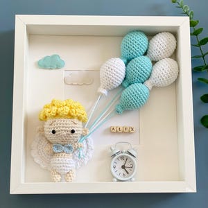 PATTERN: Crochet Angel, Crochet Frame, DIY Crochet Angel, Baby Room Decor, Personalised Baby Frame, Box Frame, Nursery Decor