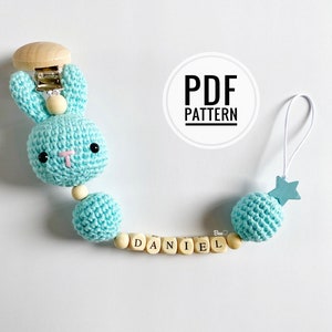 PATTERN: Bunny Pacifier Clip, DIY Pacifier Clip, Dummy Clip, Handmade Gift For Baby Shower, Pacifier Holder, Personalised Baby Gift
