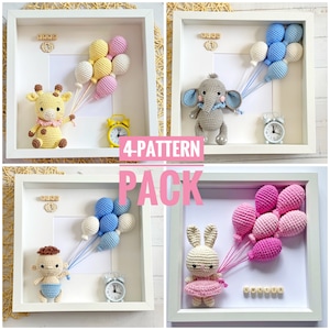 PATTERN PACK-Elephant Crochet Pattern Bunny Frame Nursery Decor Box Frame Crochet Giraffe For Baby Room Decor Crochet Baby Frame