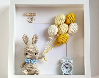 MOTIF : Motif de lapin au crochet, cadre de lapin, décor de pépinière, décor de chambre de bébé, cadre de boîte Amigurumi, cadre animal au crochet