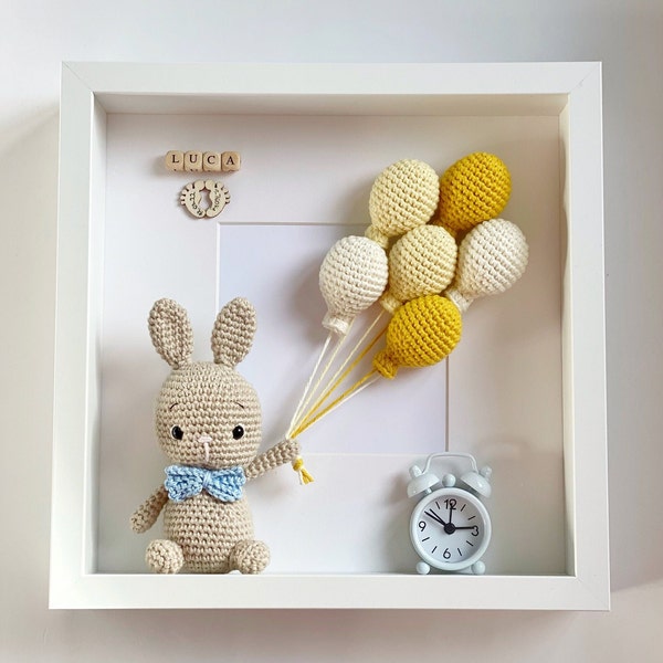 PATTERN: Bunny Crochet Pattern,  Bunny Frame, Nursery Decor,  Baby Room Decor, Amigurumi box frame, Crochet animal frame