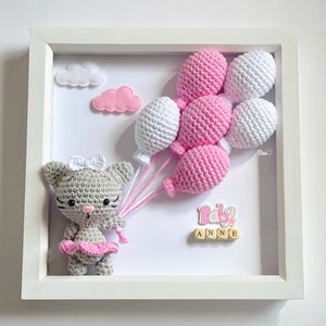 PATTERN: Crochet Cat, Crochet Frame, Crochet Kitty, Crochet Baby Gift, Baby Room Decor, Personalised Baby Frame, Box Frame