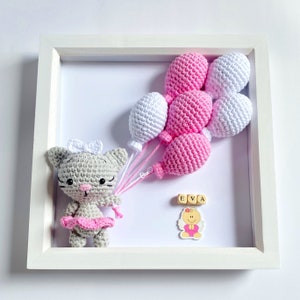 PATTERN: Crochet Cat, Crochet Frame, Crochet Kitty, Crochet Baby Gift, Baby Room Decor, Personalised Baby Frame, Box Frame