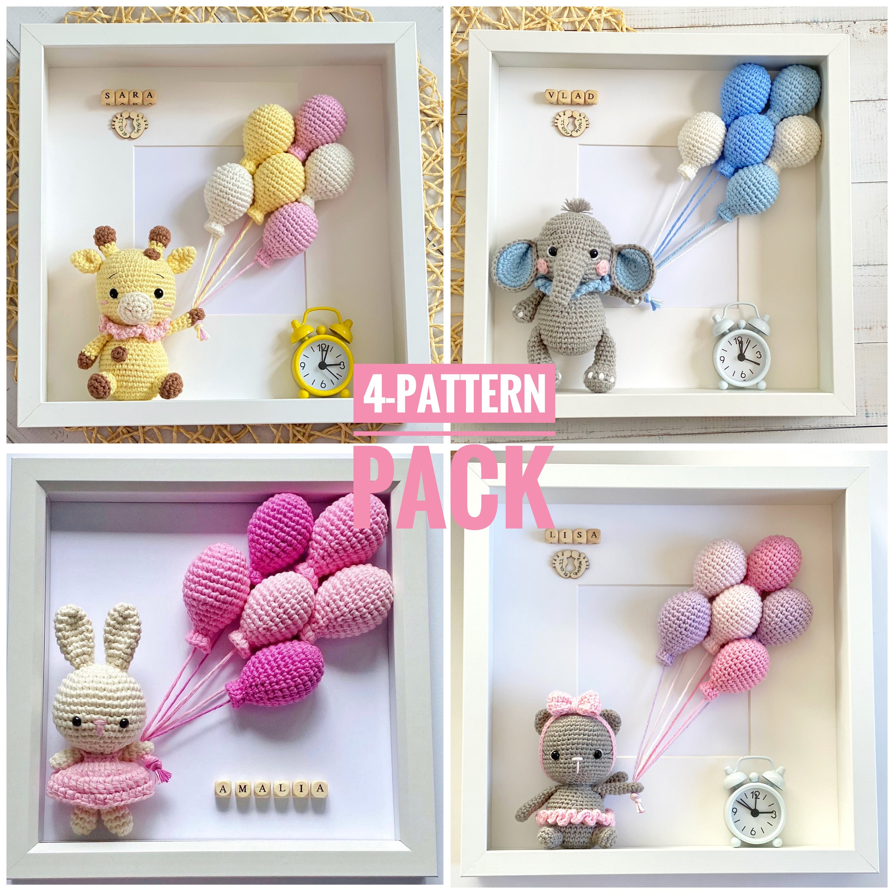 PATTERN PACK: Bunny Crochet Pattern Elephant Frame Nursery Decor