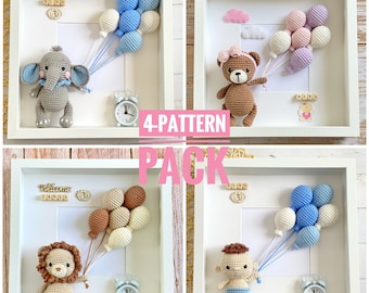 PATTERN PACK: Bunny Crochet Pattern Lion Frame Nursery Decor Crochet Pattern Box Frame Crochet Bear For Baby Room Decor Crochet Bear Frame