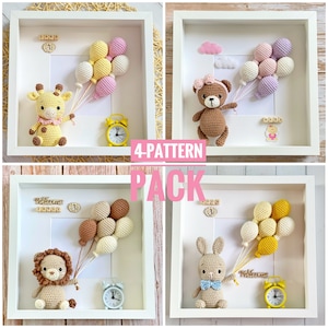 PATTERN PACK: Bunny Crochet Pattern Lion Frame Nursery Decor Crochet Pattern Box Frame Crochet Bear For Baby Room Decor Crochet Bear Frame