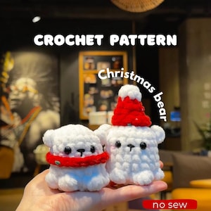 Eisbär häkeln Muster, KEIN SEW Amigurumi, weißer Mini Teddybär, Mini Weihnachtsbär, Amigurumi Winter Plüschtier, Anfänger PDF-Tutorial