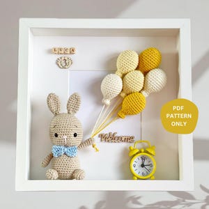 MODELLO: Modello all'uncinetto per coniglietto, cornice per coniglietto, decorazione per cameretta, decorazione per cameretta per bambini, cornice a scatola per amigurumi, cornice per animali all'uncinetto