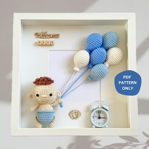 PATROON: gehaakt frame, gehaakt babyjongen, gehaakt babymeisje, babykamerdecor, gepersonaliseerde babylijst, vaklijst, decor kinderkamer