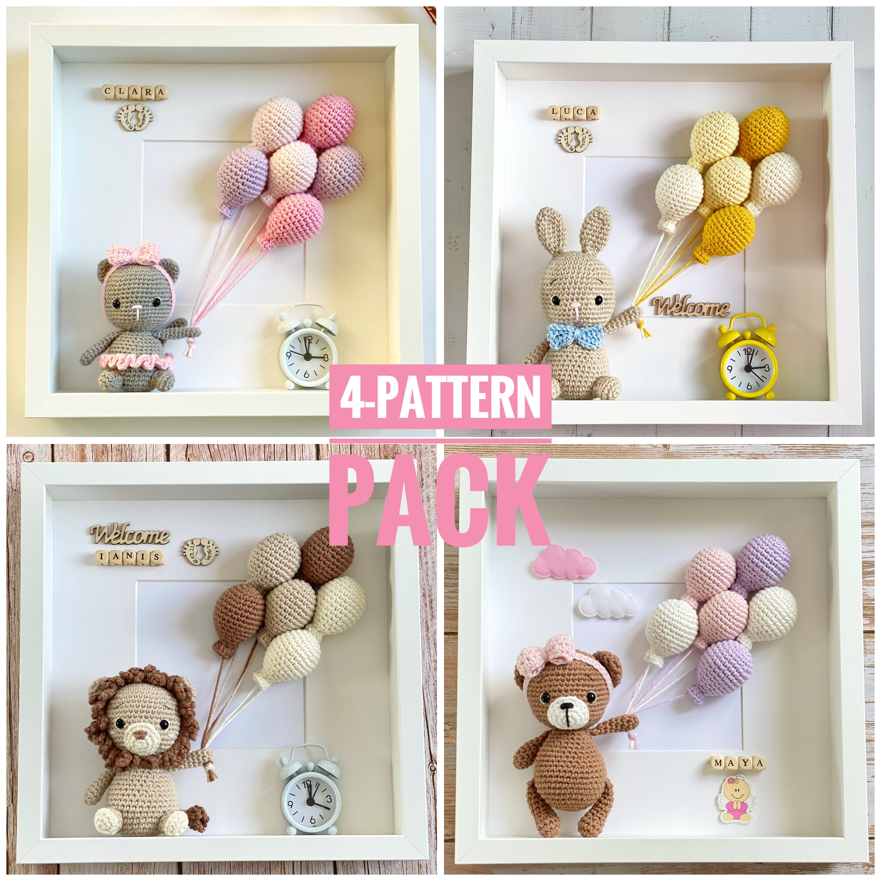 PATTERN PACK: Bunny Crochet Pattern Lion Frame Nursery Decor