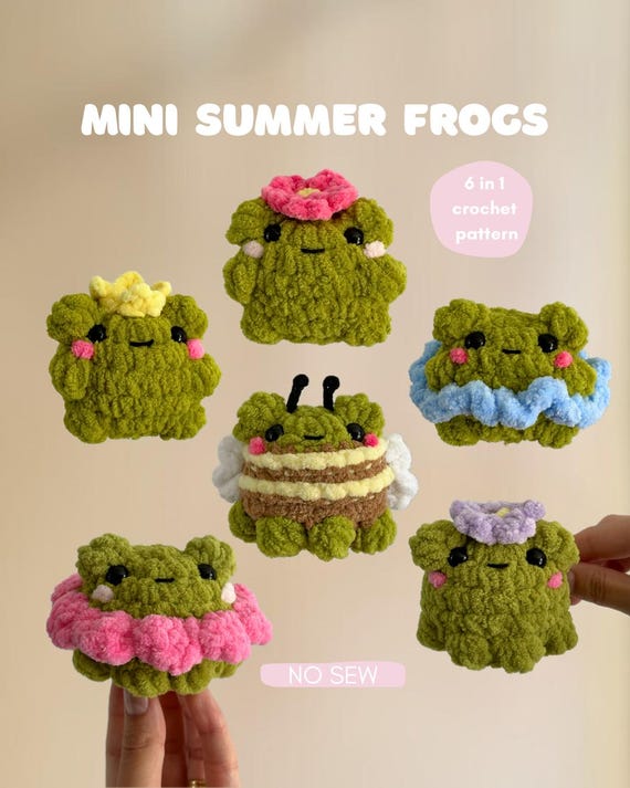 6 in 1 Mini Frogs Crochet Pattern, NO SEW Crochet Pattern, Crochet Frog Pattern, Keychain Amigurumi Froggy, Tiny Frog Crochet Pattern